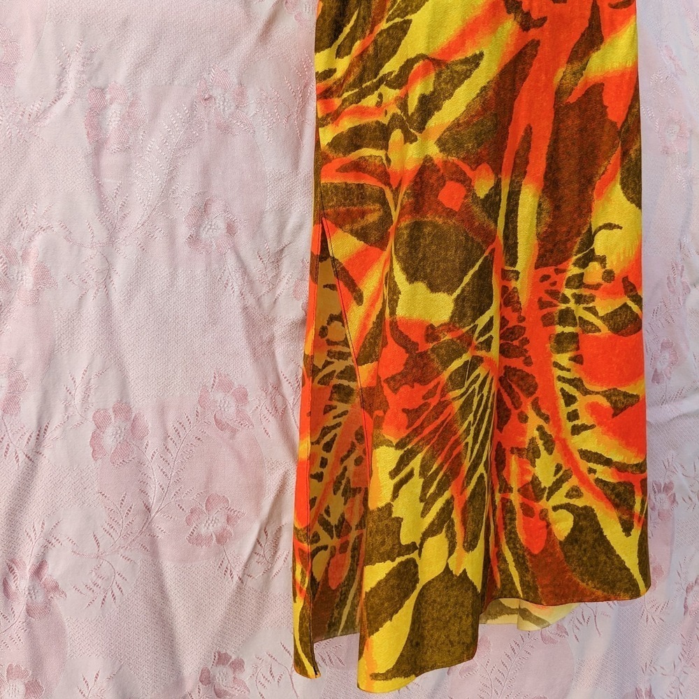 Vintage 70s Hawaiian Strapless Maxi Dress M ILGWU Neon Abstract Tiki Resort - Picture 5 of 15